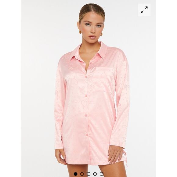 Savage X Fenti Other - Savage X Fenti Pink Heavenly Satin Sleep Shirt Button Up Lace Up Sides Sz 2x